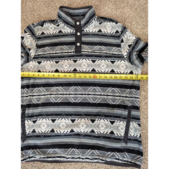 Eddie Bauer Mens XL Pullover Fleece Aztec Stripe Black Grey 1/4 Snap Collar Soft - Picture 5 of 7